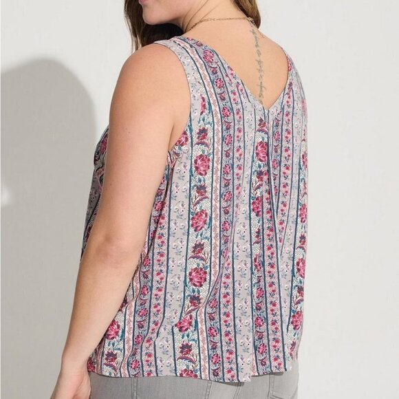 Torrid - Challis Stitch Detail Tank in Vintage Striped Florals - Picture 10 of 12
